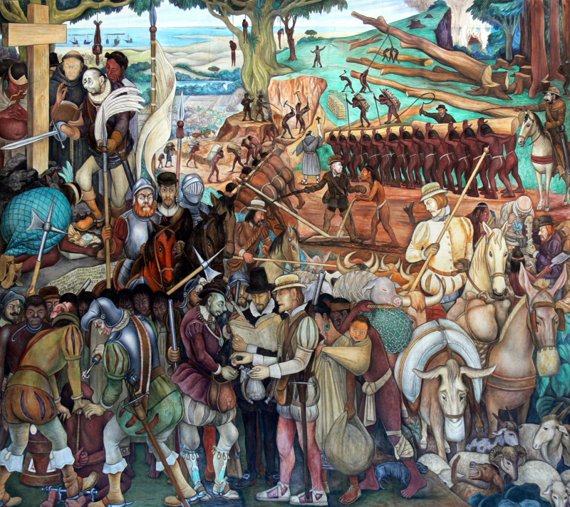 Murales_Rivera_-_Ausbeutung_durch_die_Spanier_1_perspective